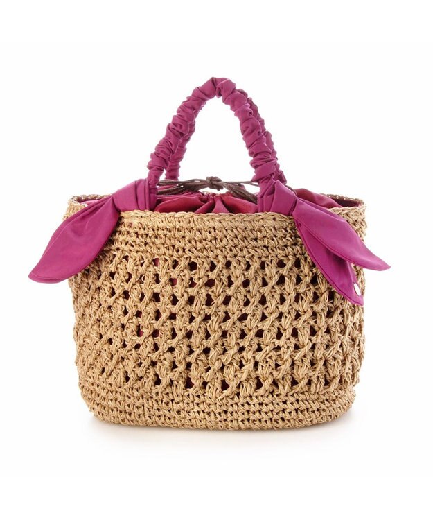 UNBILLION カシュカシュ cachecache / 下がりリボン柄編みトート ピンク