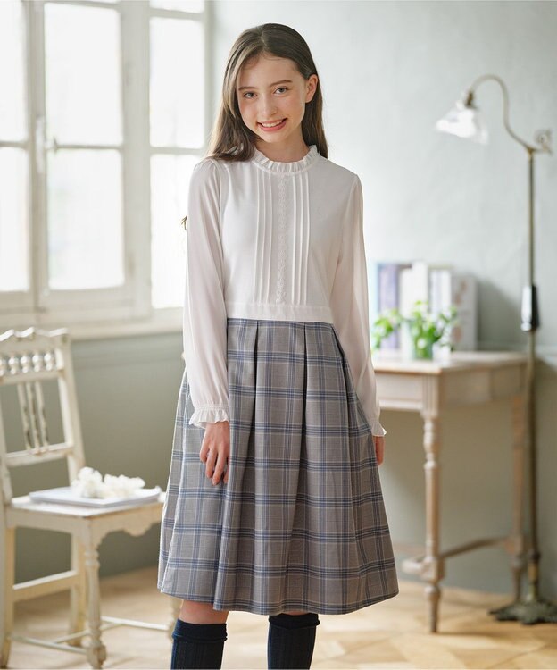 組曲 KIDS 【150-170㎝】 チェックワンピース＆T/Rジャケットセット サックスブルー