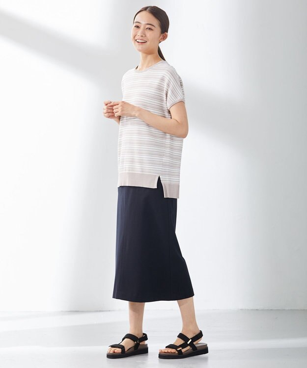 J.PRESS LADIES 【洗える・抗菌防臭】コットンアセテート ランダムガーター柄 ニット ベージュ系1