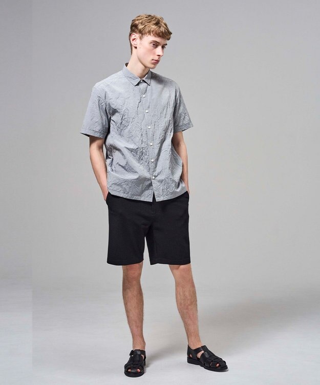 JOSEPH HOMME 【新素材】ランダムプリーツワッシャー　レギュラーカラー半袖シャツ ライトグレー系