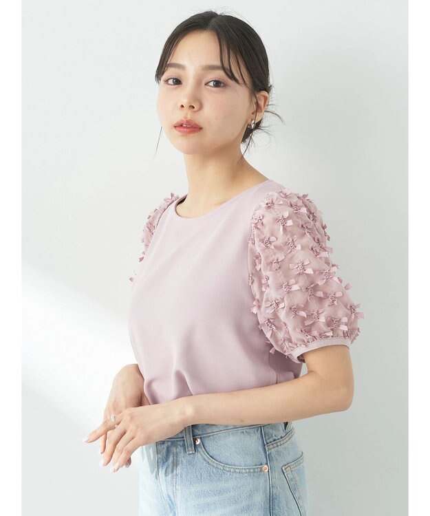 earth music&ecology リボンスリーブプルオーバー Pink