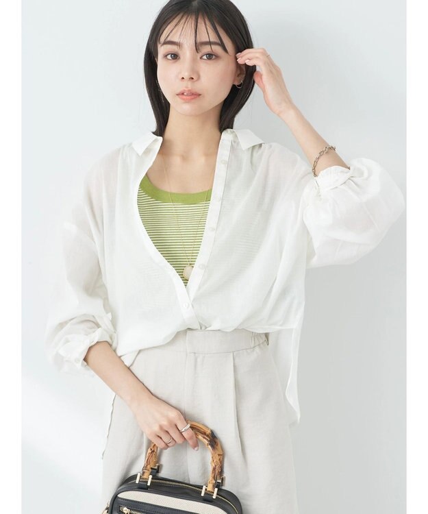 earth music&ecology コットンボイルギャザーシャツ Off White