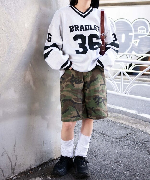 WEGO ナンバリングジャガードVネックニット ホワイト