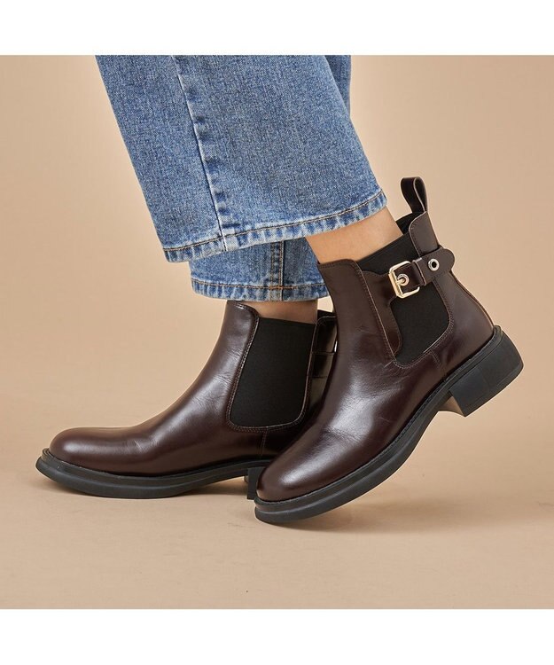 MODE ET JACOMO <carino>本革サイドゴアベルテッドショートブーツ ダークブラウン