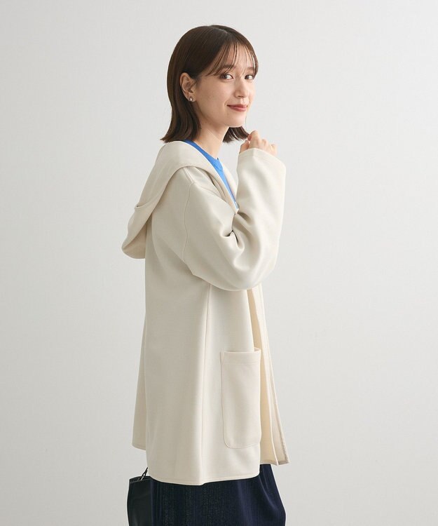 Green Parks ポンチフード付きカットカーディガン Ecru