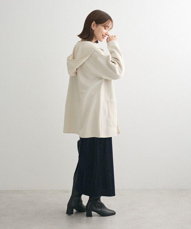 Green Parks ポンチフード付きカットカーディガン Ecru