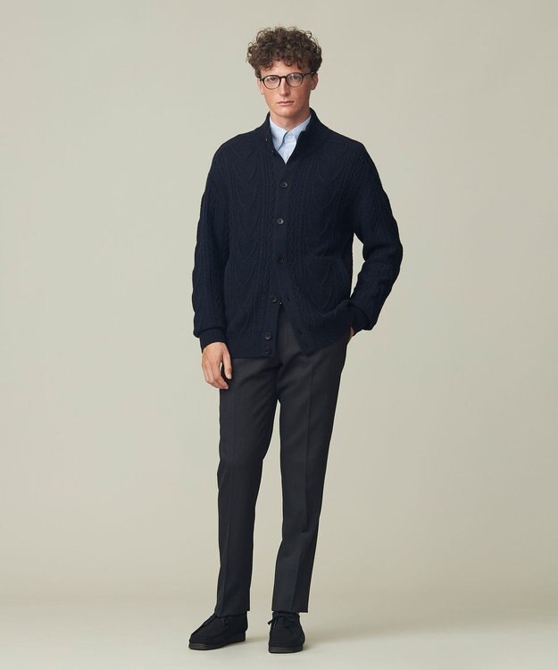 J.PRESS MEN 【Cash Lamb's Wool】ケーブルニット カーディガン ネイビー系