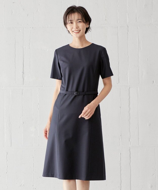 J.PRESS LADIES BAHARIYE SOLID フレアー ワンピース ネイビー系