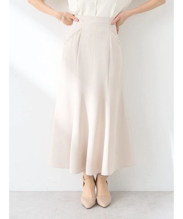 earth music&ecology パール付きマーメイドスカート Ecru
