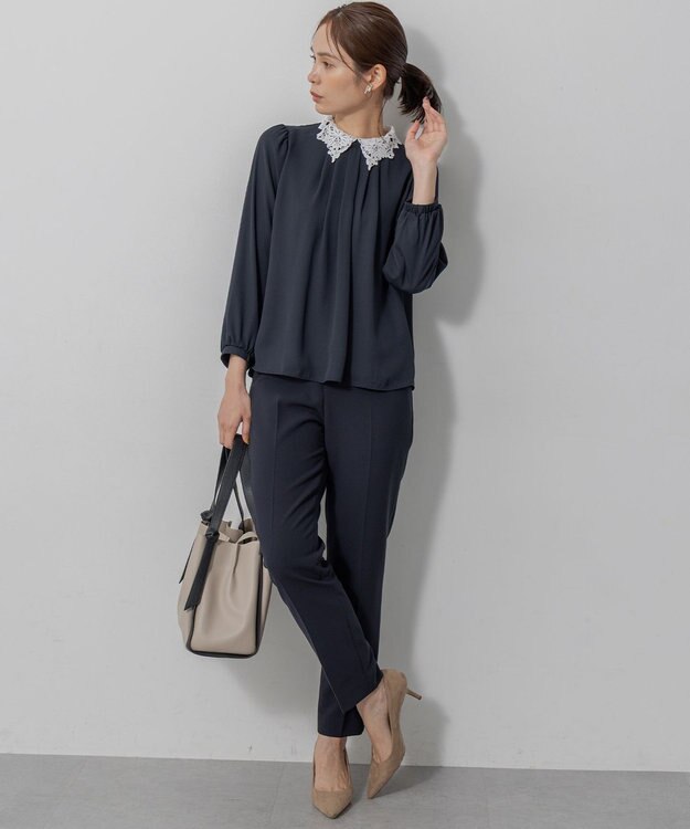 組曲 S 【WEB限定・2WAY】ジョーゼットシフォンレース襟 ブラウス ネイビー系