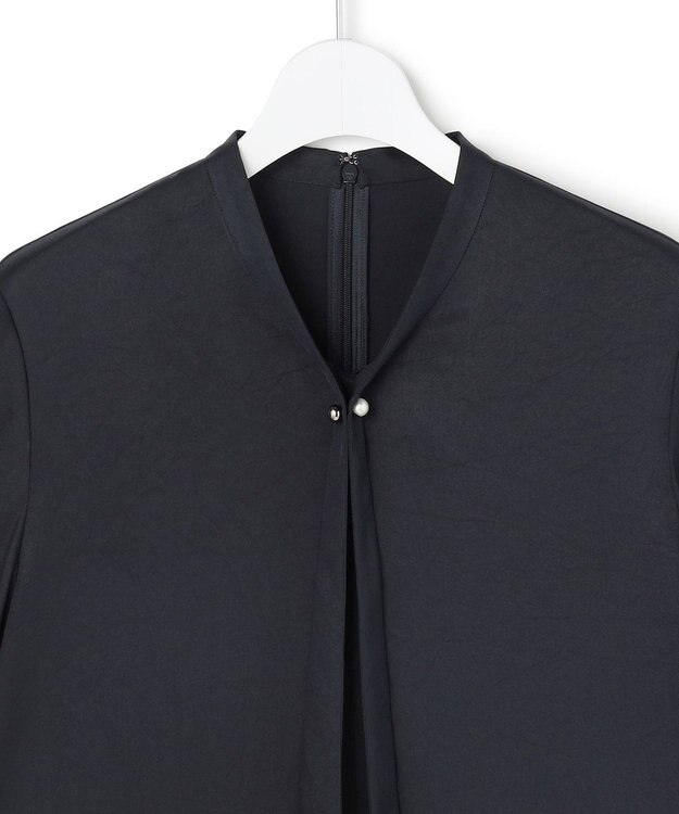 ICB 【先行予約】ストレッチシルキーツイル タイブラウス ネイビー