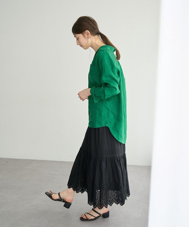 YECCA VECCA アイレット刺繍ギャザーフレアスカート Black