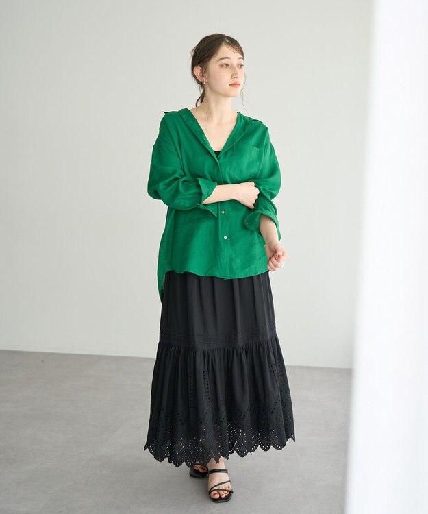 YECCA VECCA アイレット刺繍ギャザーフレアスカート Black