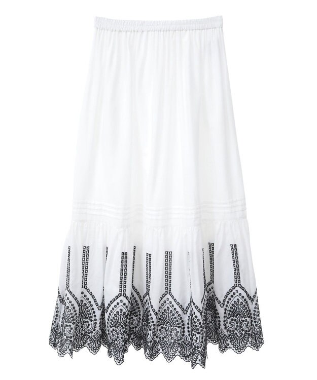 YECCA VECCA アイレット刺繍ギャザーフレアスカート Off White