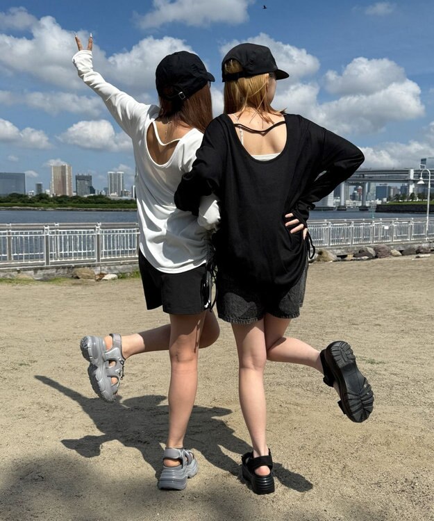 WEGO 【ラッシュガード/吸水速乾/UVカット/日焼け対策/体型カバー】リブドロストデザイントップス ホワイト