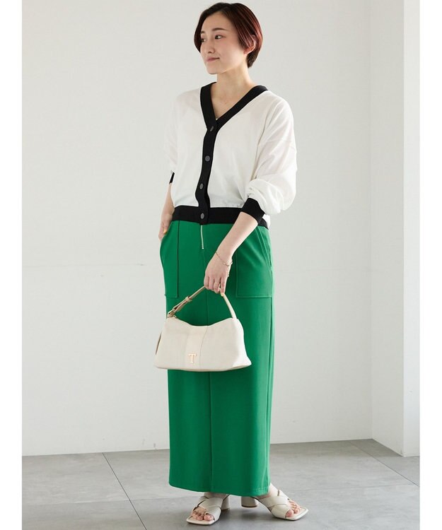 Te chichi フロントZIPトリコットタイトスカート グリーン