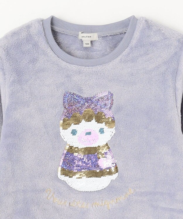 ANY KIDS 両面 フリース スパンコール トレーナー サックスブルー×雪だるま