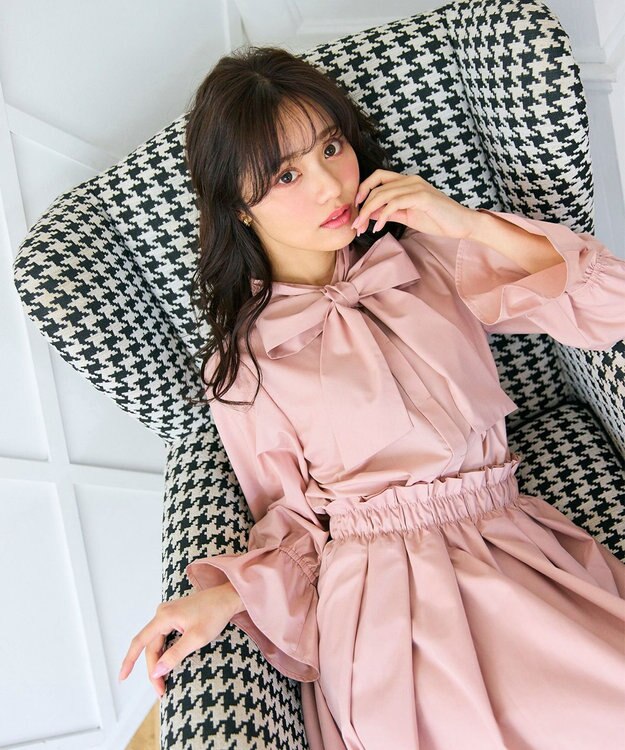 Feroux 【キレイ見えセットアップ対応】リボンタイ ブラウス ピンク系