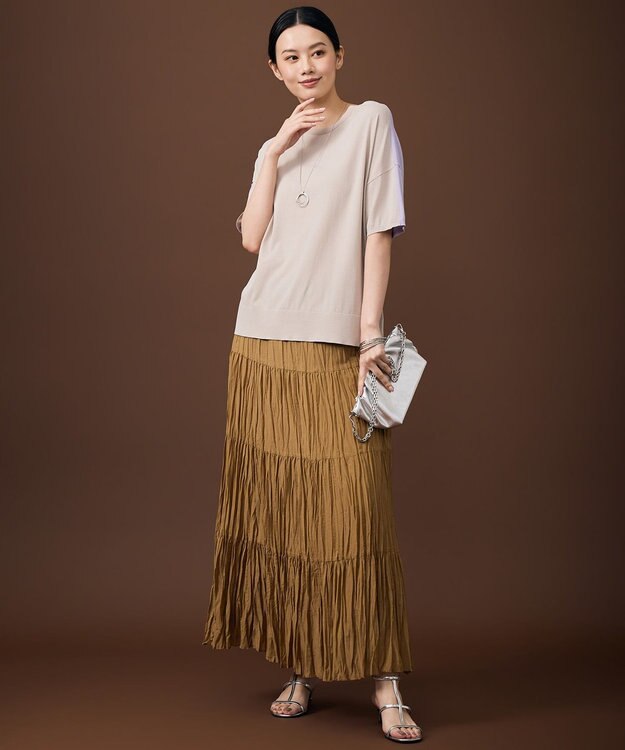 自由区 【大人のバイカラー】ライトクレープストレッチ プルオーバー ベージュ×ライトラベンダー