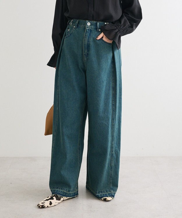 Green Parks ・ＳＵＧＡＲ　ＳＰＯＯＮ　タックデニムワイドパンツ Green