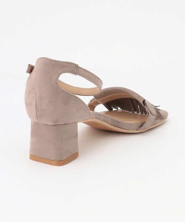 組曲 フリンジチャンキーヒールサンダル ベージュ系