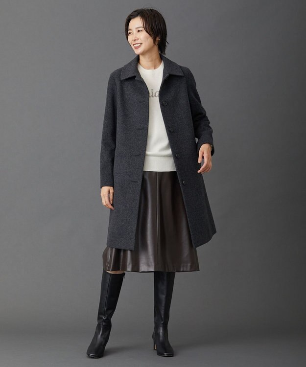 J.PRESS LADIES 【洗える】シンセティックマットleather スカート ブラウン系