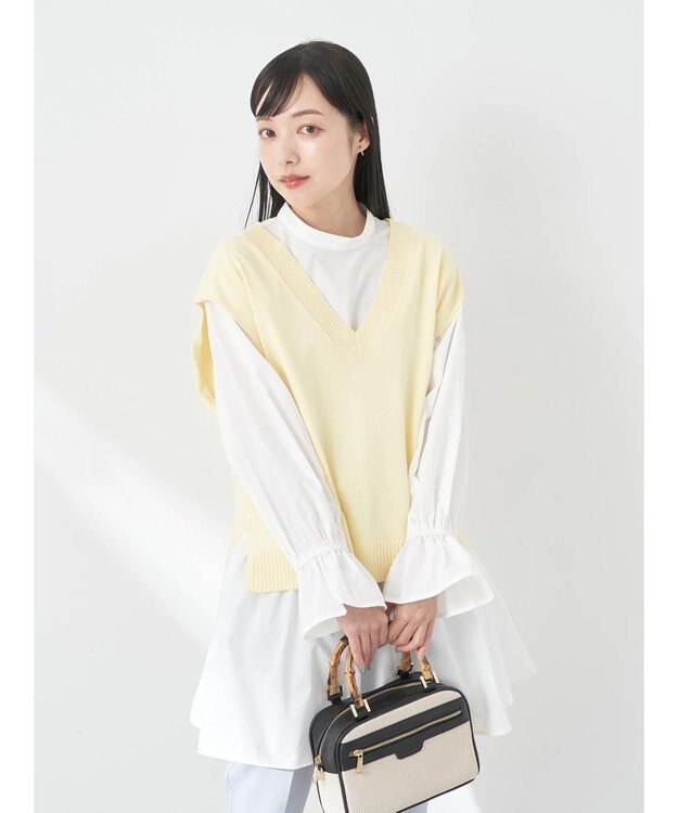 earth music&ecology ＳＥＴ２点Ｖネックベスト＋スタンドカラーチュニック Ivory