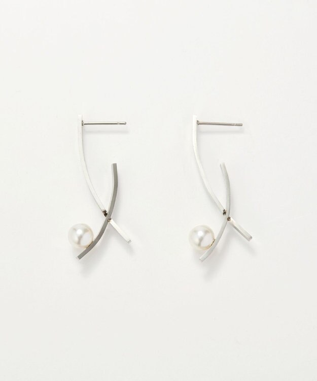 Phoebe 【金属アレルギー対応】クロスラインパールピアス　シルバー/サージカルステンレス シルバー