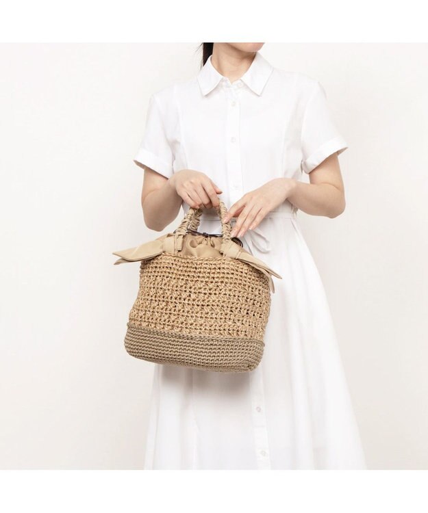 UNBILLION カシュカシュ cachecache / 下がりリボン切替編みトート ベージュ