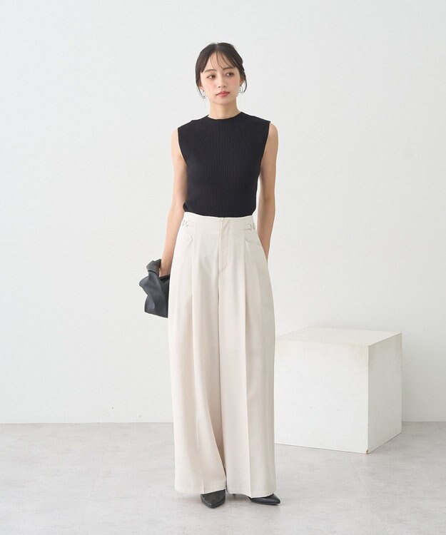 earth music&ecology ランダムリブボトルネックノースリーブニット Black