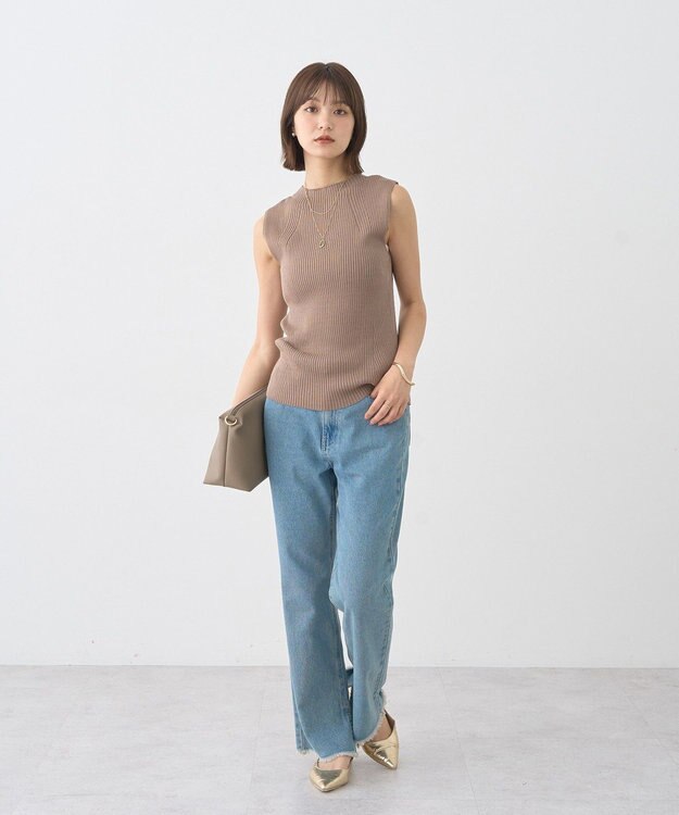 earth music&ecology ランダムリブボトルネックノースリーブニット Mocha