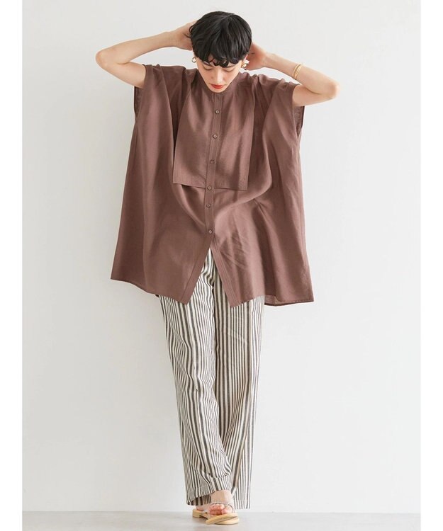 AMERICAN HOLIC ブザムフレンチスリーブバックオープンチュニック Brown