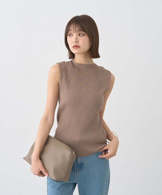 earth music&ecology ランダムリブボトルネックノースリーブニット Mocha