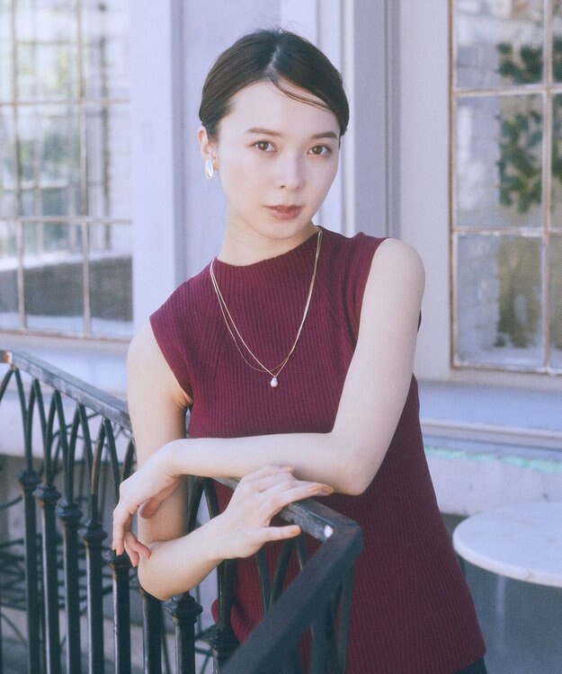 earth music&ecology ランダムリブボトルネックノースリーブニット Bordeaux