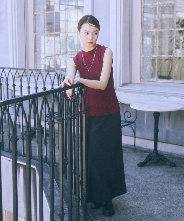 earth music&ecology ランダムリブボトルネックノースリーブニット Bordeaux