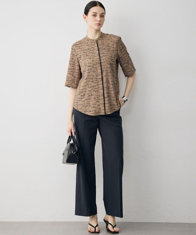 ICB 【30th ANNIVERSARY】5cityプリント バンドカラーブラウス バーントアンバー×ブラック