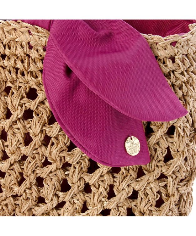 UNBILLION カシュカシュ cachecache / 下がりリボン柄編みトート ピンク