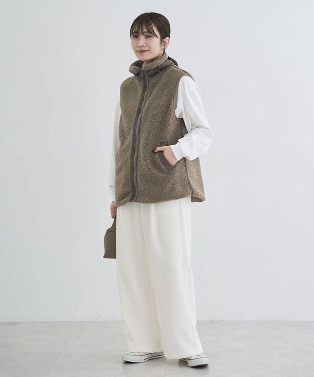 Green Parks スタンドカラーボアＺＩＰベスト Gray Beige