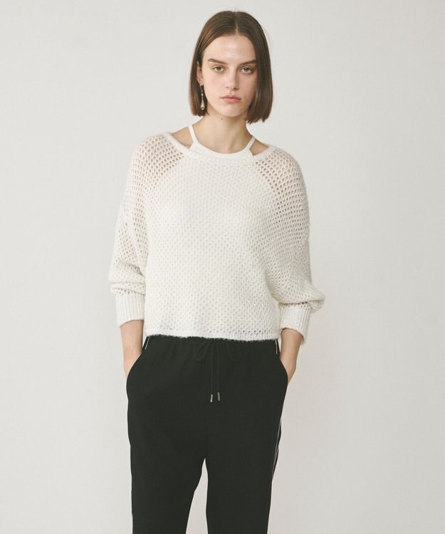 GRACE CONTINENTAL スパンメッシュニットトップ ホワイト