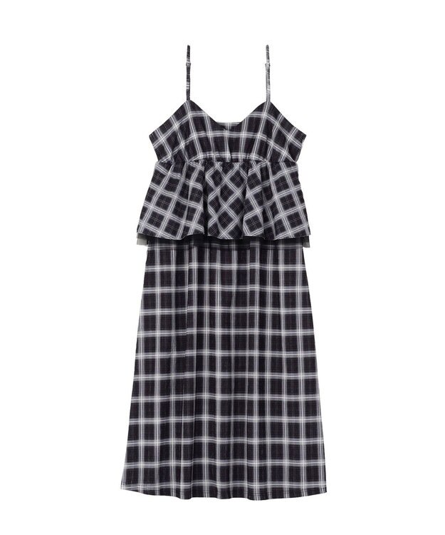 Green Parks ペプラムチェックキャミワンピース Black