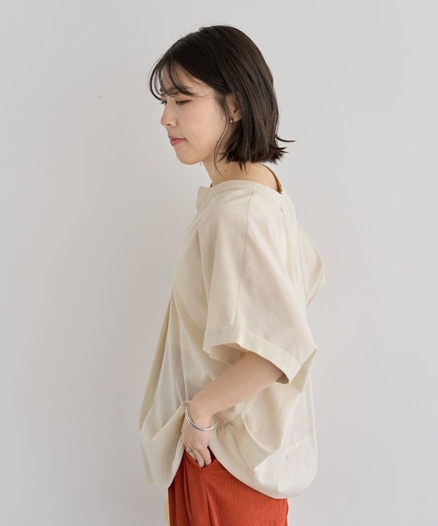 Green Parks 綿麻混フレンチスリーブスキッパーシャツ Light Beige