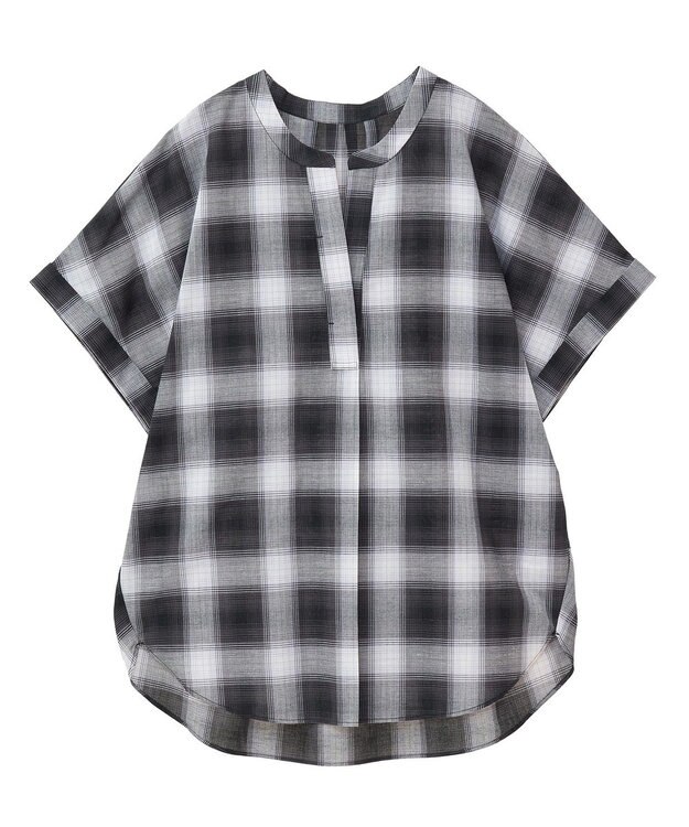 Green Parks 綿麻混フレンチスリーブスキッパーシャツ Check