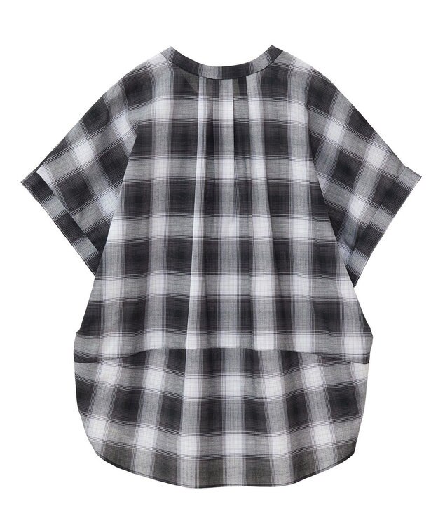 Green Parks 綿麻混フレンチスリーブスキッパーシャツ Check