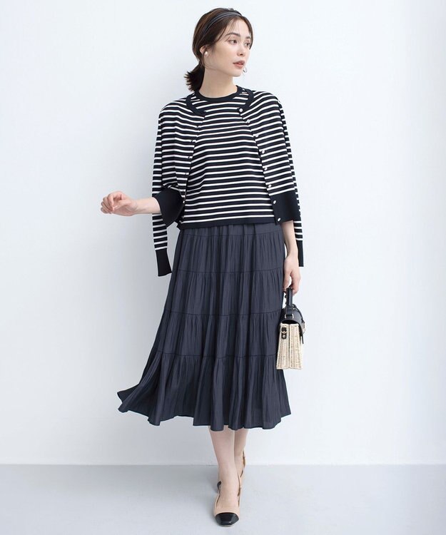 組曲 【UVケア・接触冷感】MINA ニットカーディガン オフ×ブラック系1