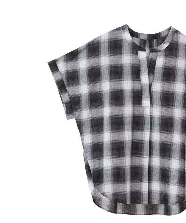 Green Parks 綿麻混フレンチスリーブスキッパーシャツ Check