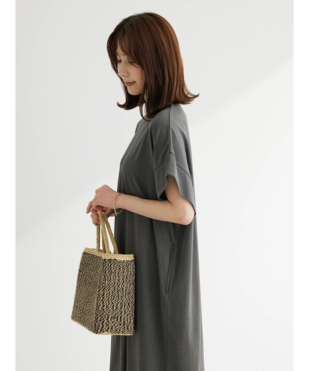 Green Parks 接触冷感　袖切替えカットワンピース Gray