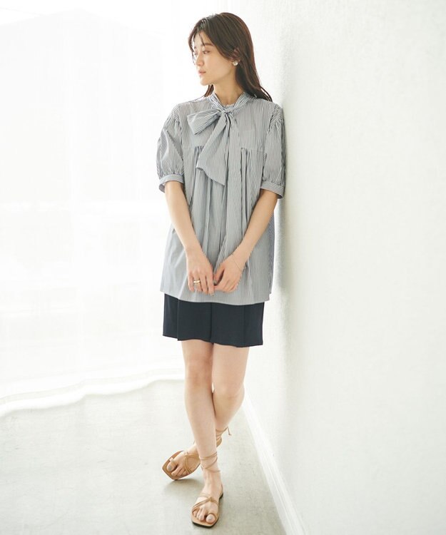 #Newans 【ANSWER for コンサバフェミニン】マルチウェイビッグリボンブラウス ネイビーストライプ系