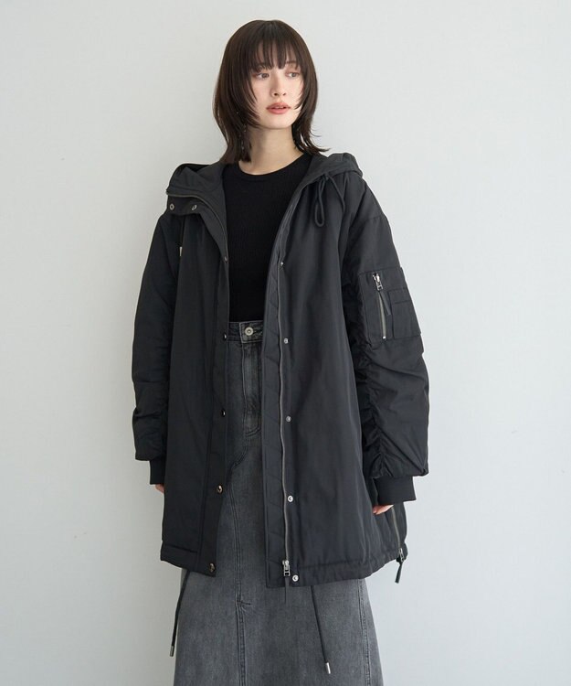 YECCA VECCA パディングフーディーコート Black