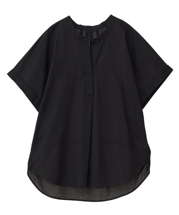 Green Parks 綿麻混フレンチスリーブスキッパーシャツ Black