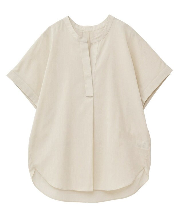 Green Parks 綿麻混フレンチスリーブスキッパーシャツ Light Beige